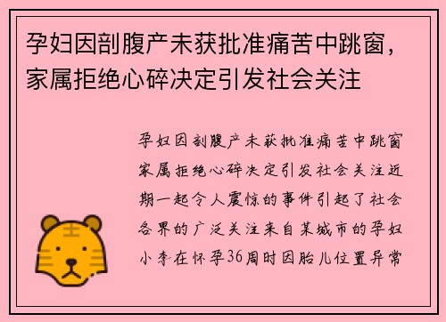 孕妇因剖腹产未获批准痛苦中跳窗，家属拒绝心碎决定引发社会关注