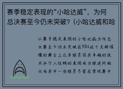 赛季稳定表现的“小哈达威”，为何总决赛至今仍未突破？(小哈达威和哈达威关系)