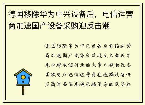 德国移除华为中兴设备后，电信运营商加速国产设备采购迎反击潮