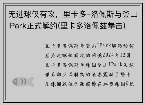 无进球仅有攻，里卡多-洛佩斯与釜山IPark正式解约(里卡多洛佩兹拳击)