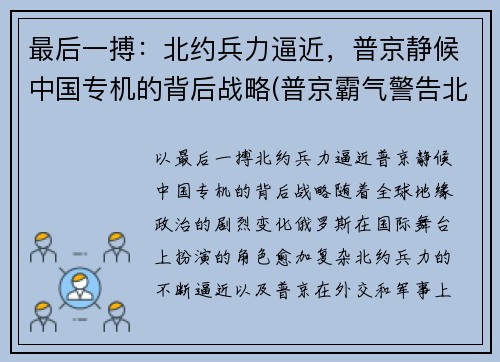 最后一搏：北约兵力逼近，普京静候中国专机的背后战略(普京霸气警告北约成员国视频)